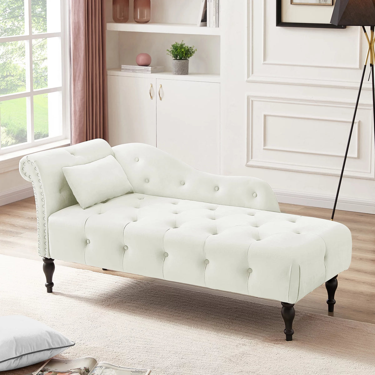 Velvet Tufted Chaise Lounge with Pillow B551