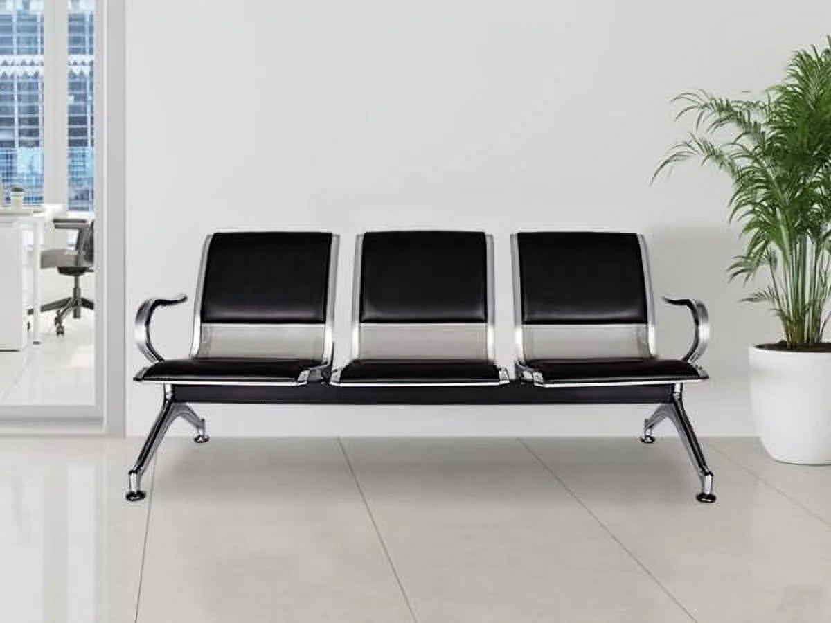 Black 3-Seat PU Leather Reception Chairs with Arms M404996