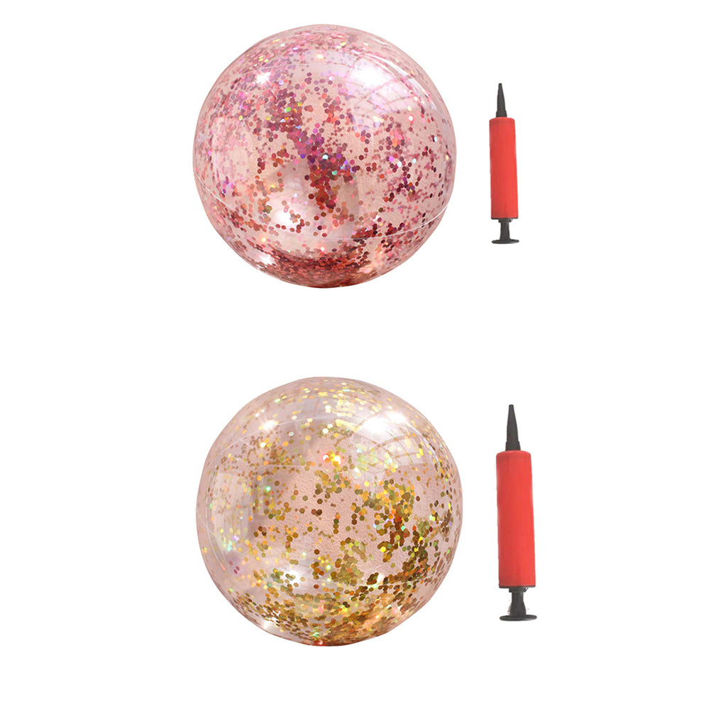 2pcs Glitter Sequin Beach Balls Inflatable PVC Ball Toys with Pumps M51698
