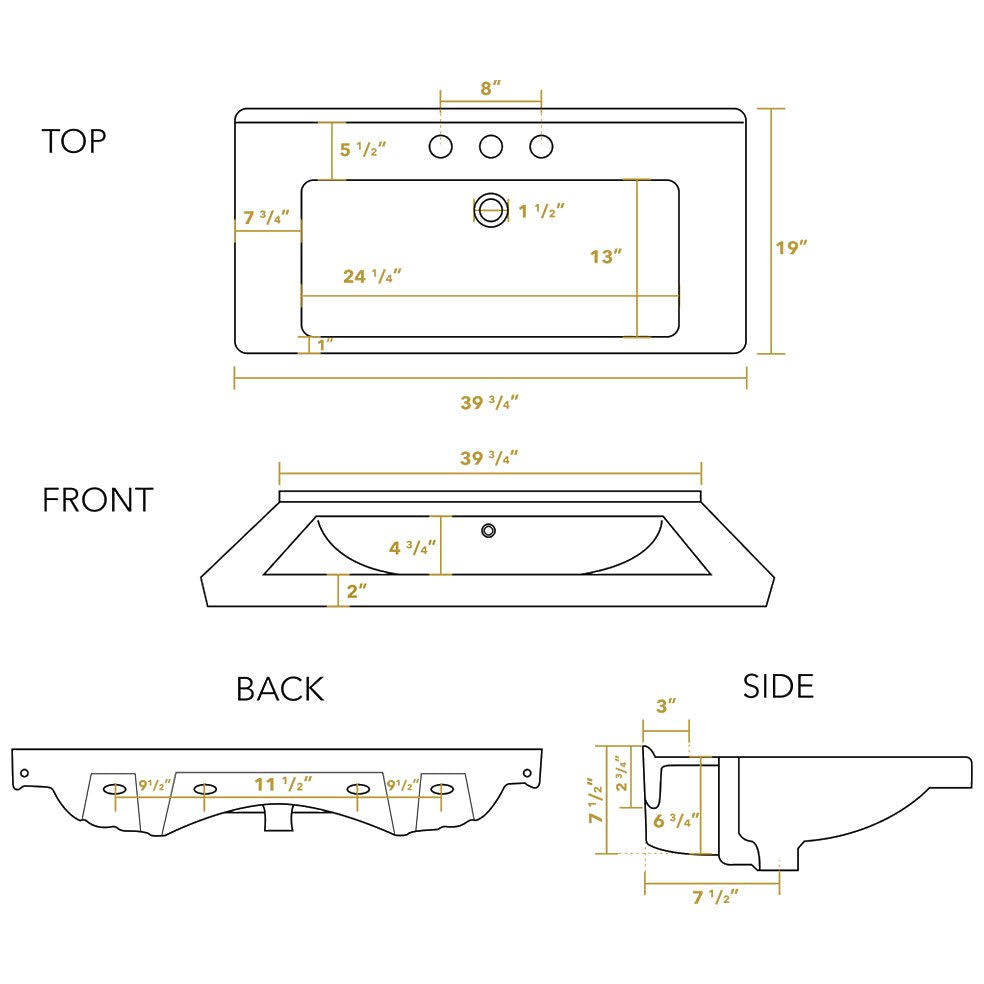 Large Rectangular Basin Console with Overflow O292