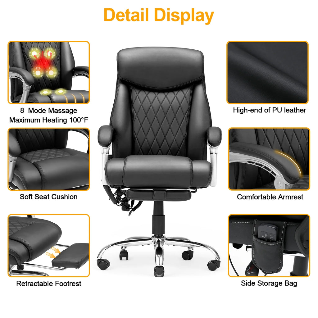 Black Ergonomic Office Chair with Lumbar Support and Massage B411966