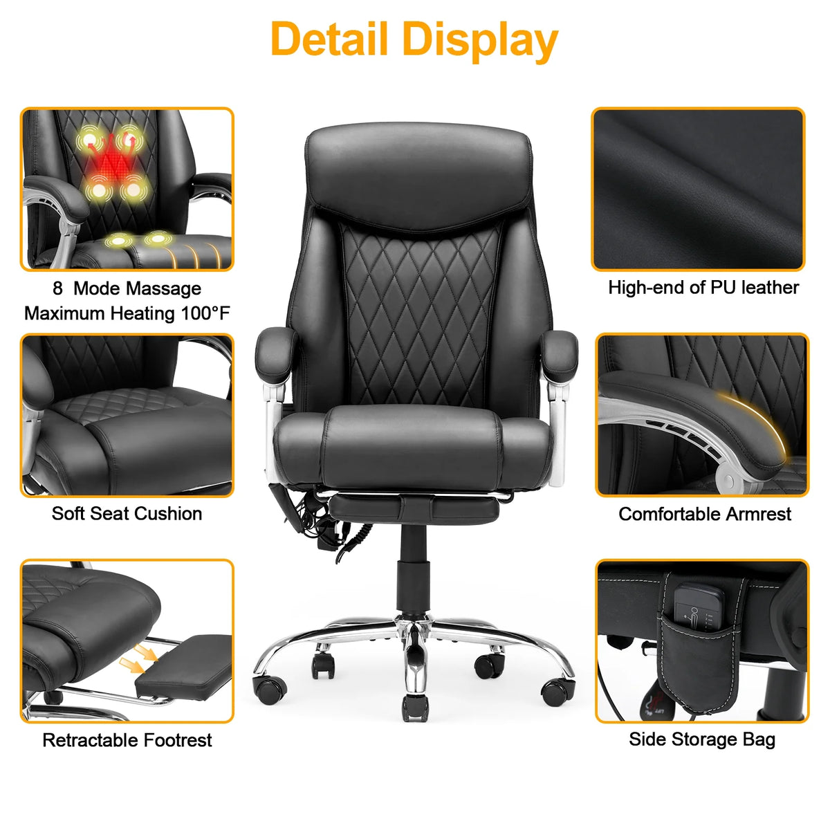 Black Ergonomic Office Chair with Lumbar Support and Massage B411966
