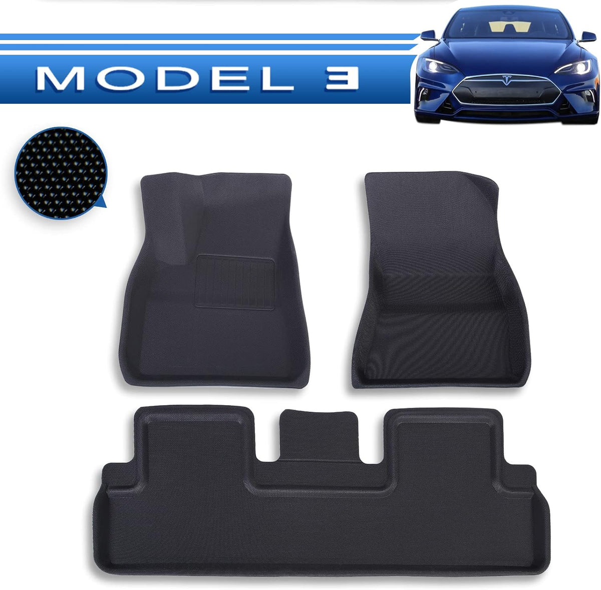 3Pcs/Set Black All Weather Car Floor Liners F899075