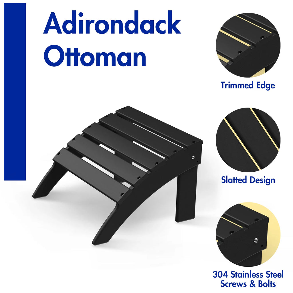 Folding Adirondack Ottoman HDPE Outdoor Footrest Black O842050