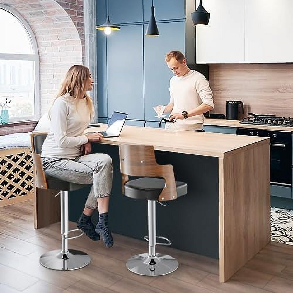 Brown PU Leather Adjustable Swivel Counter Height Stool Set of 2 Y81820