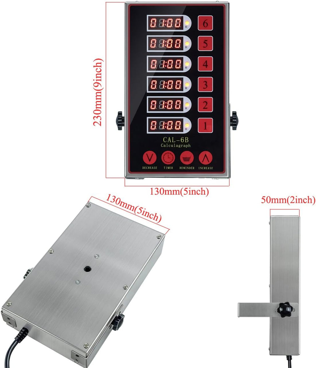 6 Channels Timer Cooking Timers Loud Alarm Clear LED Display Stainless Steel Calculagraph J743