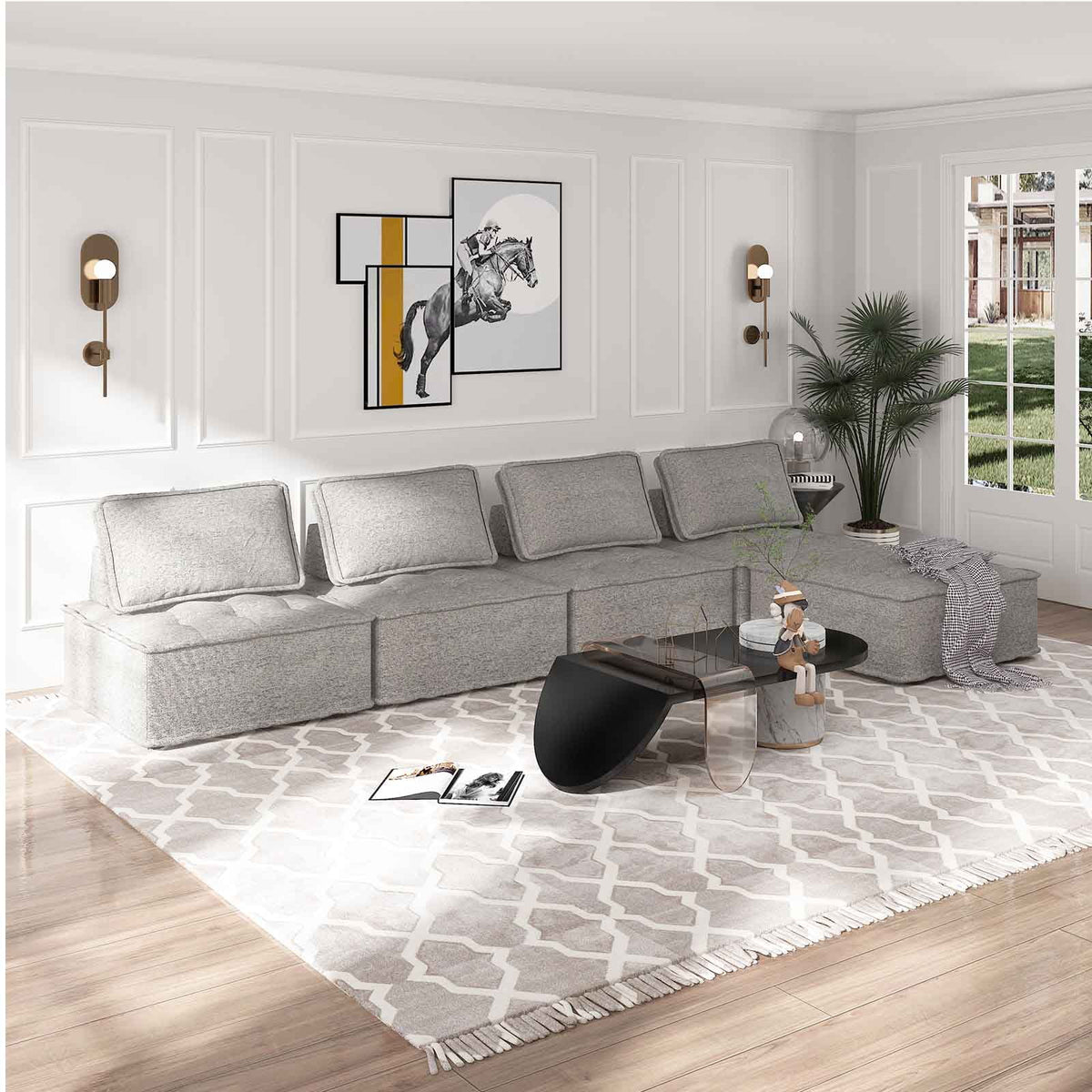 Light Grey Modular Sectional Sofa with Ottoman C2125