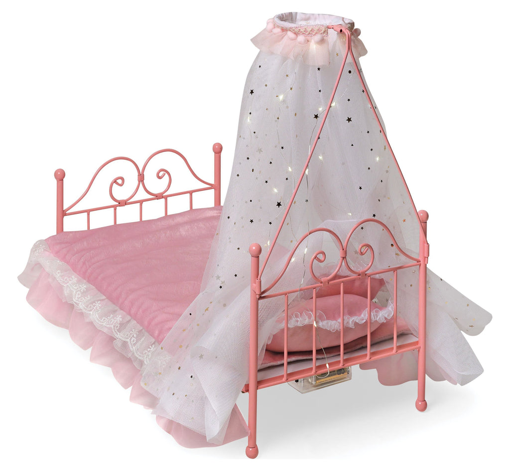 Pink Metal Doll Bed with Canopy and Bedding I198427