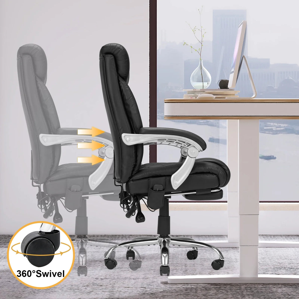 Black Ergonomic Office Chair with Lumbar Support and Massage B411966