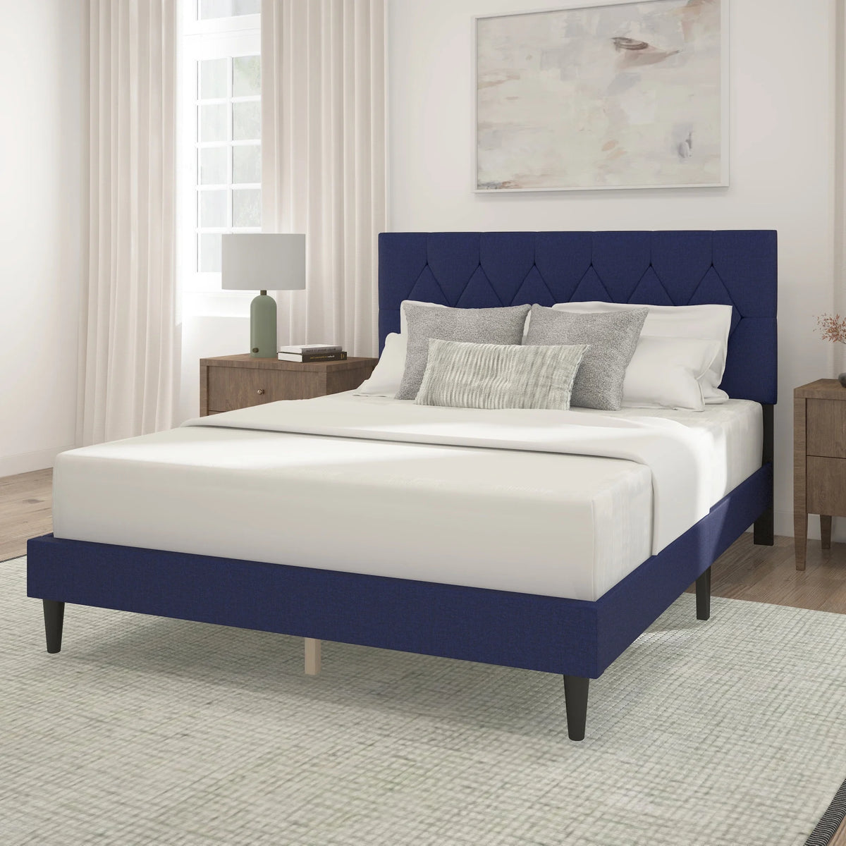 Gray Diamond Tufted Upholstered Queen Platform Bed E525164