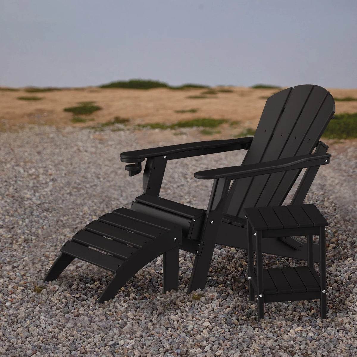 Folding Adirondack Ottoman HDPE Outdoor Footrest Black O842050