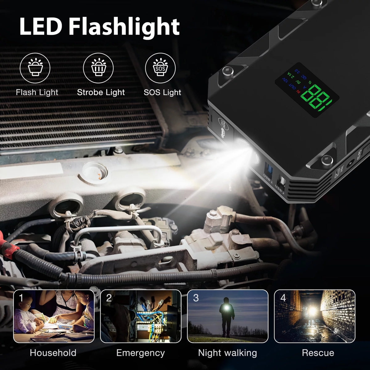 2000A Peak 12V Portable Car Jump Starter with USB Quick Charge 3.0 K5444