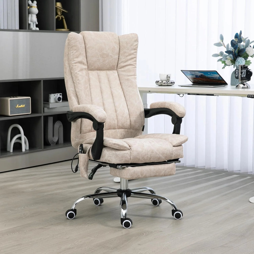 Cream White Microfiber High Back Office Chair with Massage and Footrest Q272