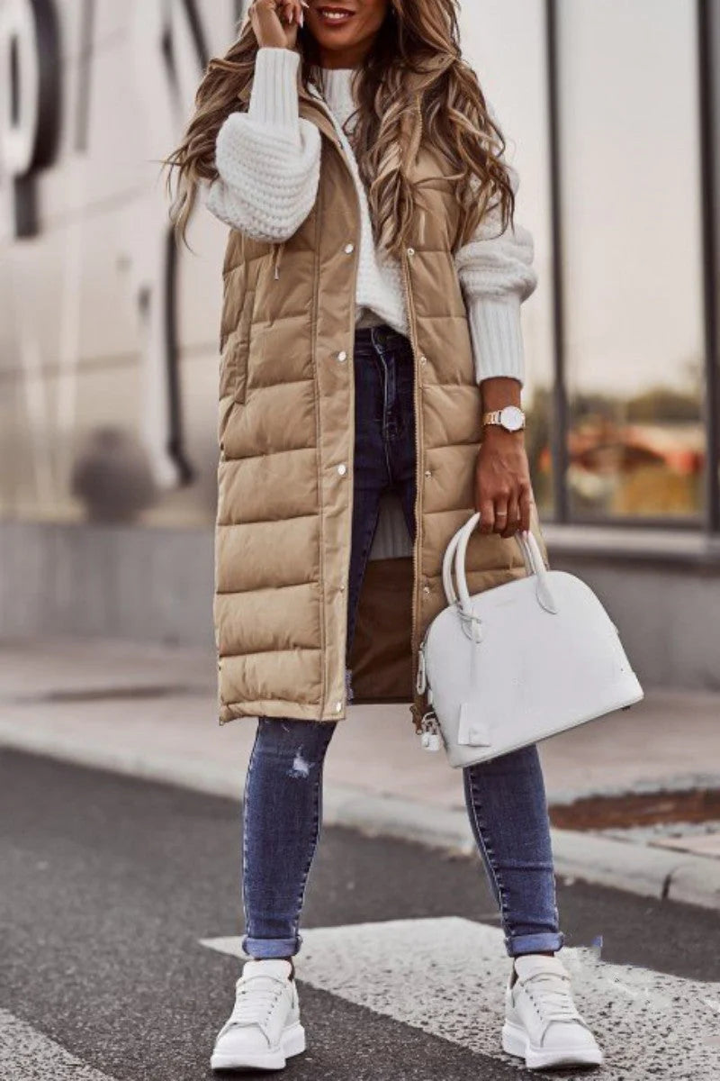 Solid Patchwork Hooded Collar Outerwear J72209