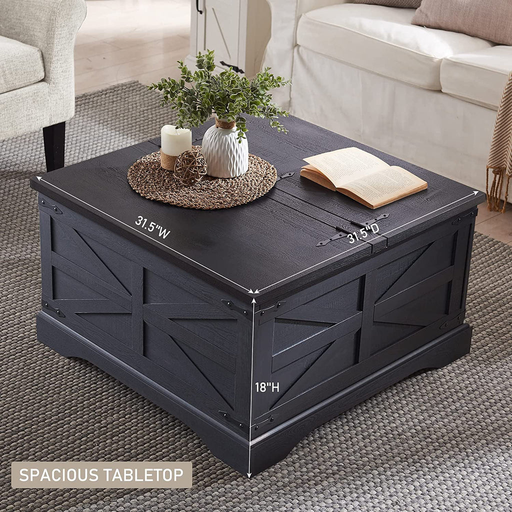 Black Square Wood Lift Top Coffee Table with Storage C3323