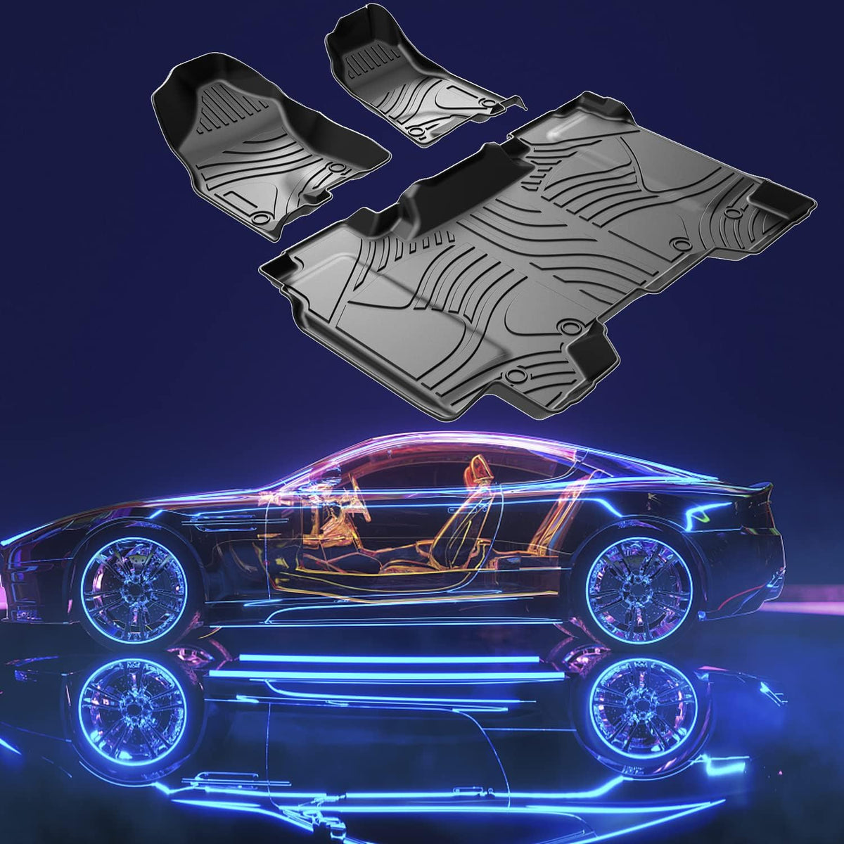 Black TPE Car Floor Mats Custom Full Set for Dodge Ram 1500 Crew Cab R792