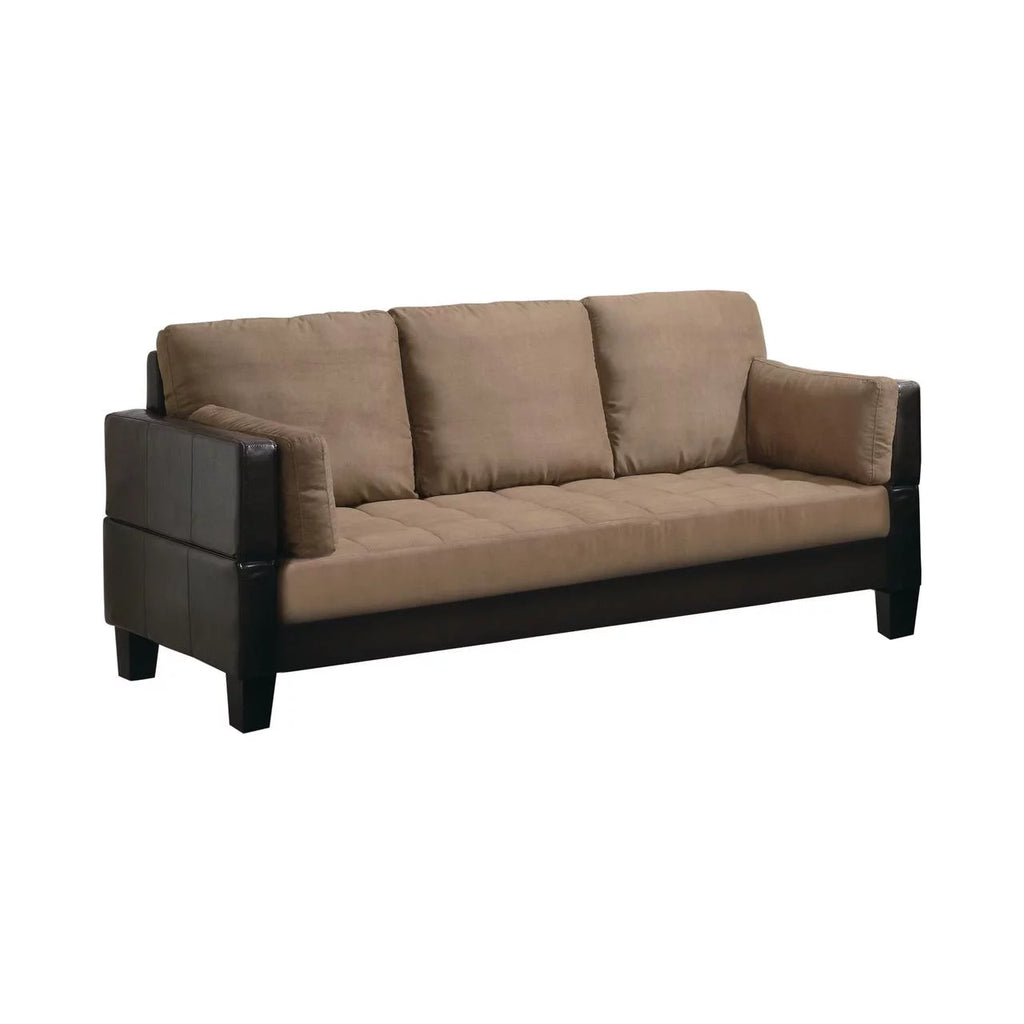 Brown Upholstered Sofa Bed with 2 Ottomans J419