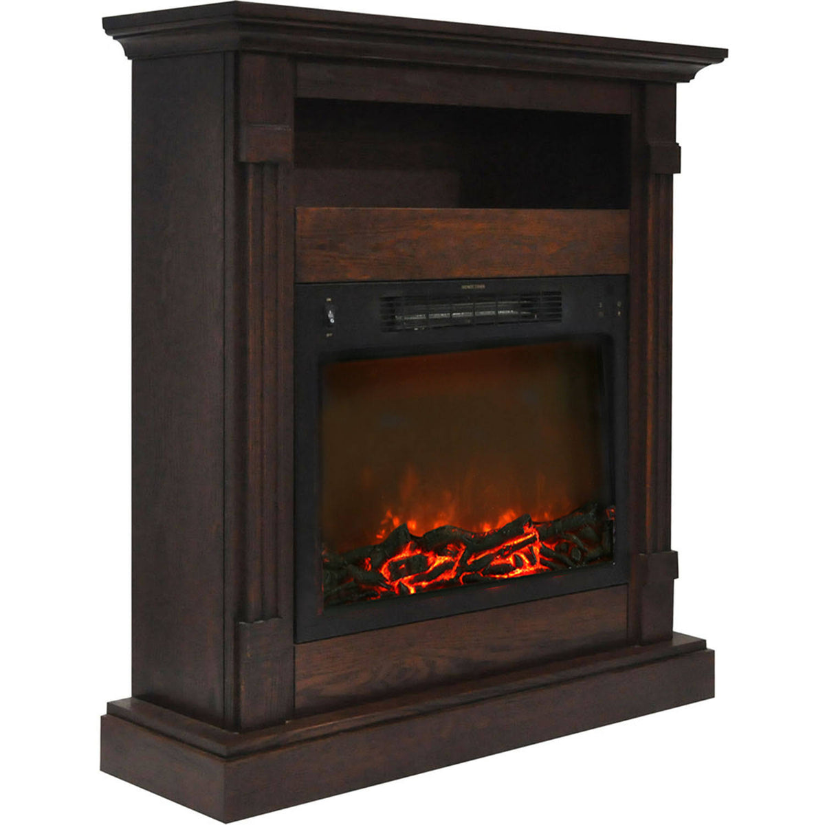 Walnut Electric Fireplace Mantel with Log Insert W8269