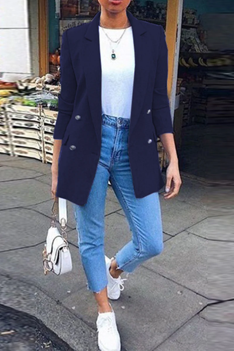 Solid Patchwork Turndown Collar Outerwear B5718