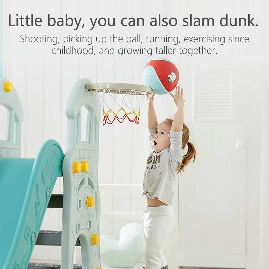 3 in 1 Toddler Slides and Swing Set with Basketball Hoop Kids Climber Playset Blue W321