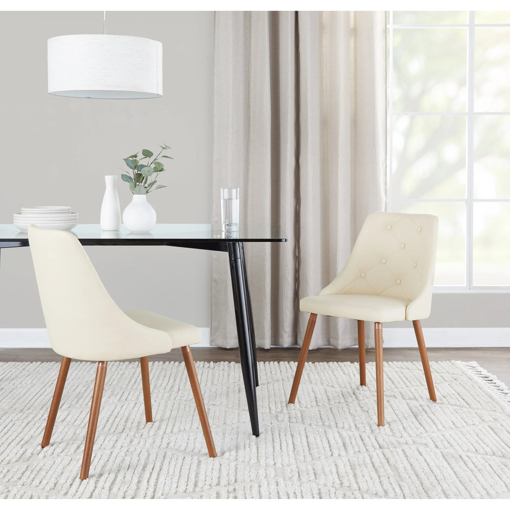 Cream Faux Leather Chair with Tapered Wood Legs Set of 2 J146