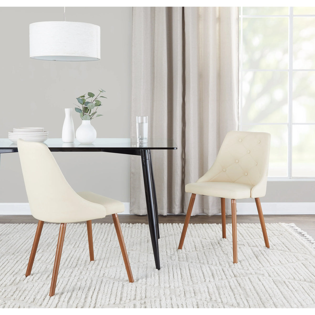 Cream Faux Leather Chair with Tapered Wood Legs Set of 2 J146