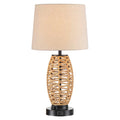 0-100% Dimmable Coastal Rattan Table Lamp with 2 USB Ports D7345