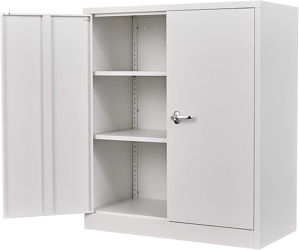 Metal Storage Cabinet with 2 Adjustable Shelves and Lockable Doors Black A390528
